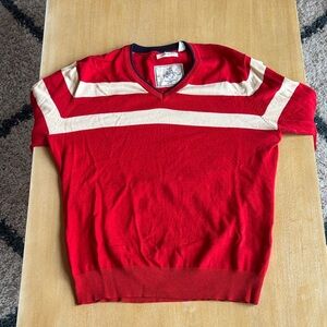 Gant V-Neck Sweater in Red and Cream - Small